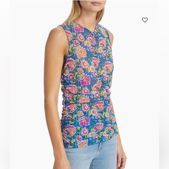 NWT Veronica Beard Tazmin Ruched Floral Mesh Top Size 6 - Picture 1 of 14